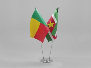 Surinam - Benin İşbirliği Bayrakları, Beyaz Arkaplan - 3D Render