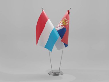 Sırbistan - Lüksemburg İşbirliği Bayrakları, Beyaz Arkaplan - 3D Render