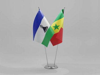 Senegal - Lesotho İşbirliği Bayrakları, Beyaz Arkaplan - 3D Render