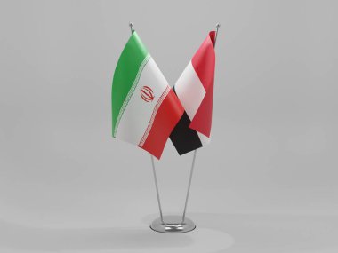 Yemen - İran İşbirliği Bayrakları, Beyaz Arkaplan - 3D Yapılandırma