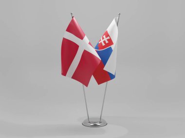 Slovakya - Danimarka İşbirliği Bayrakları, Beyaz Arkaplan - 3D Render