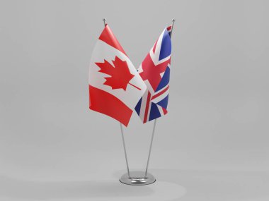 Birleşik Krallık - Kanada İşbirliği Bayrakları, Beyaz Arkaplan - 3D Render