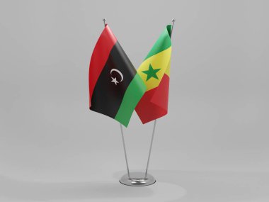 Senegal - Libya İşbirliği Bayrakları, Beyaz Arkaplan - 3D Render