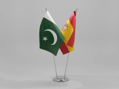 İspanya - Pakistan İşbirliği Bayrakları, Beyaz Arkaplan - 3D Yapılandırma