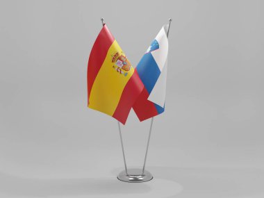 Slovenya - İspanya İşbirliği Bayrakları, Beyaz Arkaplan - 3D Hazırlama