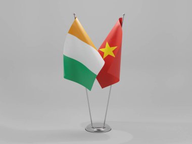 Vietnam - Cote D Filo İşbirliği Bayrakları, Beyaz Arkaplan - 3D Render