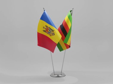 Zimbabwe - Moldova İşbirliği Bayrakları, Beyaz Arkaplan - 3D Render