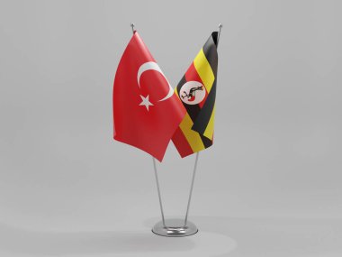 Uganda - Türkiye İşbirliği Bayrakları, Beyaz Arkaplan - 3D Hazırlama