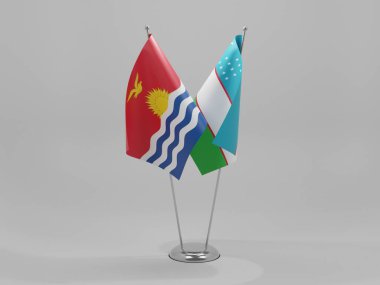 Özbekistan - Kiribati İşbirliği Bayrakları, Beyaz Arkaplan - 3D Render