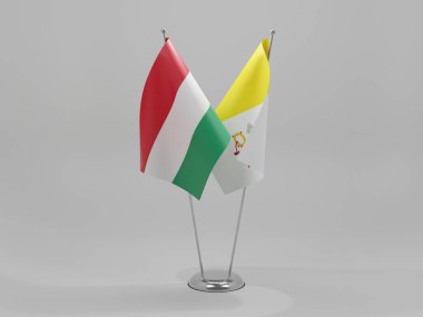 Vatikan - Macaristan İşbirliği Bayrakları, Beyaz Arkaplan - 3D Render