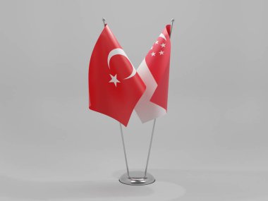 Singapur - Türkiye İşbirliği Bayrakları, Beyaz Arkaplan - 3D Hazırlama