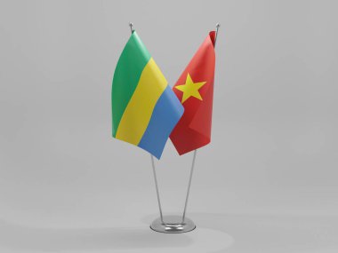 Vietnam - Gabon İşbirliği Bayrakları, Beyaz Arkaplan - 3D Render