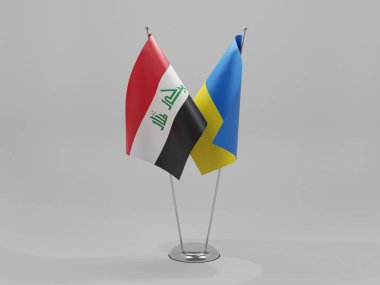 Ukrayna - Irak İşbirliği Bayrakları, Beyaz Arkaplan - 3D Yapılandırma