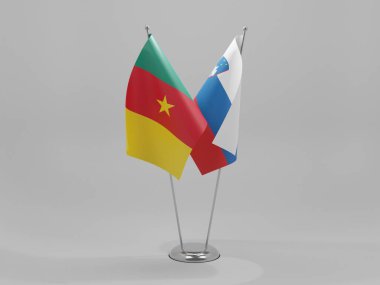 Slovenya - Kamerun İşbirliği Bayrakları, Beyaz Arkaplan - 3D Render