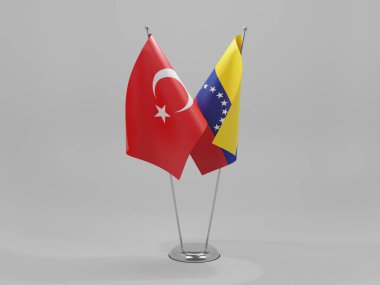 Venezuela - Türkiye İşbirliği Bayrakları, Beyaz Arkaplan - 3D Render