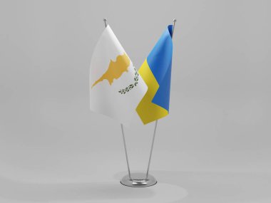 Ukrayna - Kıbrıs İşbirliği Bayrakları, Beyaz Arkaplan - 3D Hazırlama