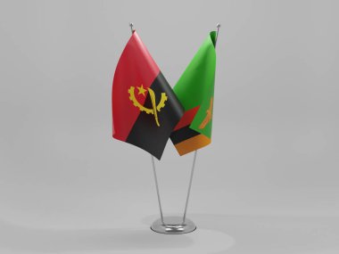 Zambiya - Angola İşbirliği Bayrakları, Beyaz Arkaplan - 3D Render