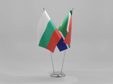 Güney Afrika - Bulgaristan İşbirliği Bayrakları, Beyaz Arkaplan - 3D Hazırlama