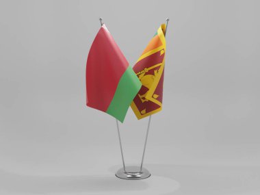 Sri Lanka - Belarus İşbirliği Bayrakları, Beyaz Arkaplan - 3D Render