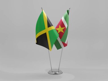 Surinam - Jamaika İşbirliği Bayrakları, Beyaz Arkaplan - 3D Render