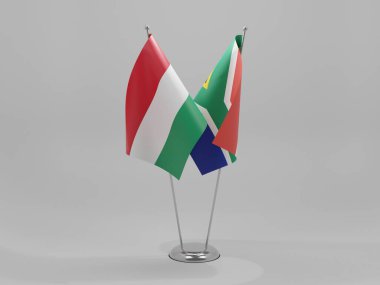 Güney Afrika - Macaristan İşbirliği Bayrakları, Beyaz Arkaplan - 3D Render
