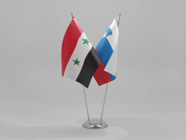 Slovenya - Suriye İşbirliği Bayrakları, Beyaz Arkaplan - 3D Render