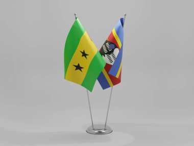 Svaziland - Sao Tome ve Principe İşbirliği Bayrakları, Beyaz Arkaplan - 3D Render