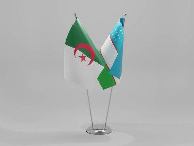 Özbekistan - Cezayir İşbirliği Bayrakları, Beyaz Arkaplan - 3D Render