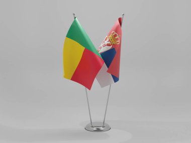 Sırbistan - Benin İşbirliği Bayrakları, Beyaz Arkaplan - 3D Hazırlama