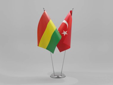 Türkiye - Bolivya İşbirliği Bayrakları, Beyaz Arkaplan - 3D Render