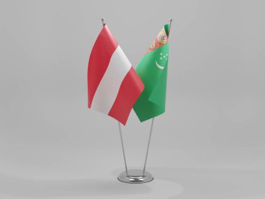 Türkmenistan - Avusturya İşbirliği Bayrakları, Beyaz Arkaplan - 3D Render