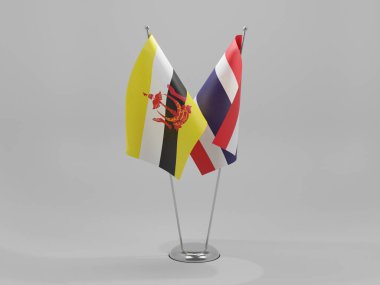 Tayland - Brunei İşbirliği Bayrakları, Beyaz Arkaplan - 3D Render