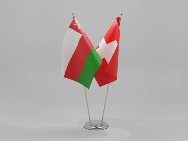 İsviçre - Umman İşbirliği Bayrakları, Beyaz Arkaplan - 3D Yapılandırma