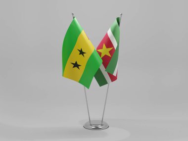 Surinam - Sao Tome ve Principe İşbirliği Bayrakları, Beyaz Arkaplan - 3D Render