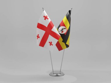 Uganda - Georgia İşbirliği Bayrakları, Beyaz Arkaplan - 3D Render