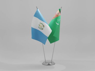 Türkmenistan - Guatemala İşbirliği Bayrakları, Beyaz Arkaplan - 3D Render