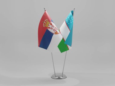 Özbekistan - Sırbistan İşbirliği Bayrakları, Beyaz Arkaplan - 3D Render