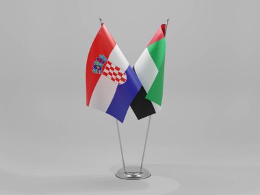 Birleşik Arap Emirlikleri - Hırvatistan İşbirliği Bayrakları, Beyaz Arkaplan - 3D Render