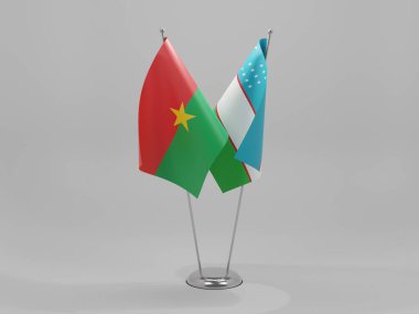 Özbekistan - Burkina Faso İşbirliği Bayrakları, Beyaz Arkaplan - 3D Render