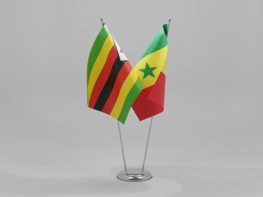 Senegal - Zimbabwe İşbirliği Bayrakları, Beyaz Arkaplan - 3D Render
