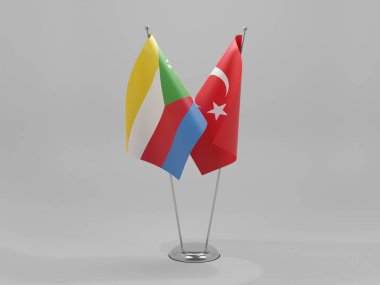 Türkiye - Komoros İşbirliği Bayrakları, Beyaz Arkaplan - 3D Render