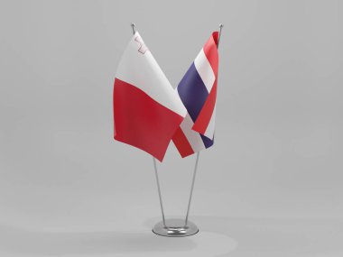 Tayland - Malta İşbirliği Bayrakları, Beyaz Arkaplan - 3D Render