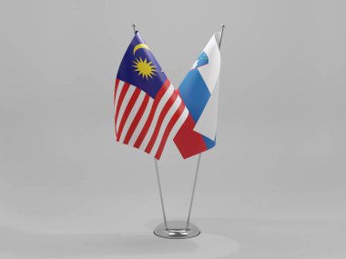 Slovenya - Malezya İşbirliği Bayrakları, Beyaz Arkaplan - 3D Render