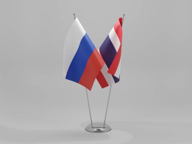 Tayland - Rusya İşbirliği Bayrakları, Beyaz Arkaplan - 3D Render