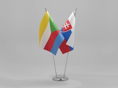 Slovakya - Komoros İşbirliği Bayrakları, Beyaz Arkaplan - 3D Render