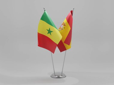 İspanya - Senegal İşbirliği Bayrakları, Beyaz Arkaplan - 3D Render