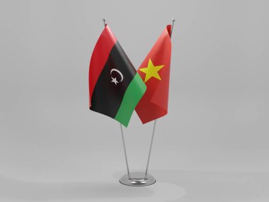 Vietnam - Libya İşbirliği Bayrakları, Beyaz Arkaplan - 3D Yapılandırma
