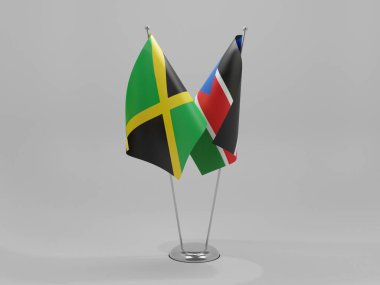 Güney Sudan - Jamaika İşbirliği Bayrakları, Beyaz Arkaplan - 3D Render