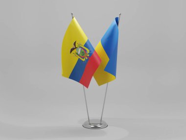 Ukrayna - Ekvador İşbirliği Bayrakları, Beyaz Arkaplan - 3D Yapılandırma