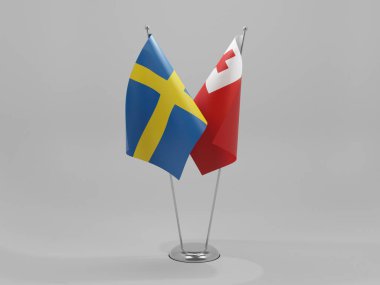 Tonga - İsveç İşbirliği Bayrakları, Beyaz Arkaplan - 3D Render